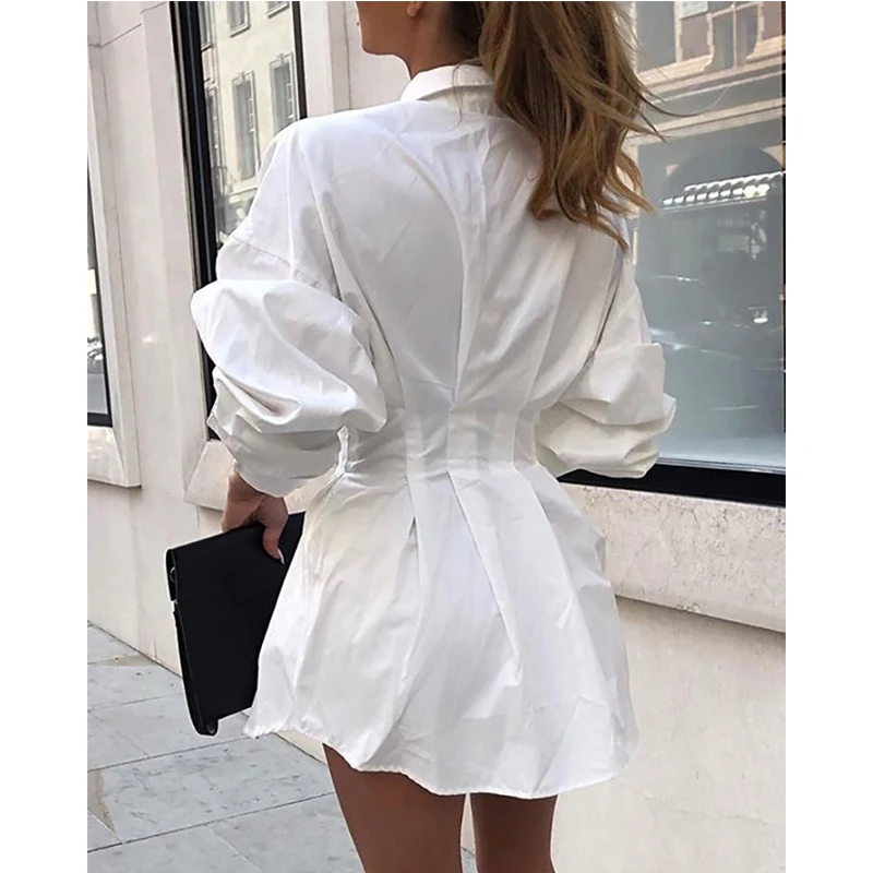 Женские платья-рубашки Meihuida Осеннее пикантное белое однотонное мини-платье с