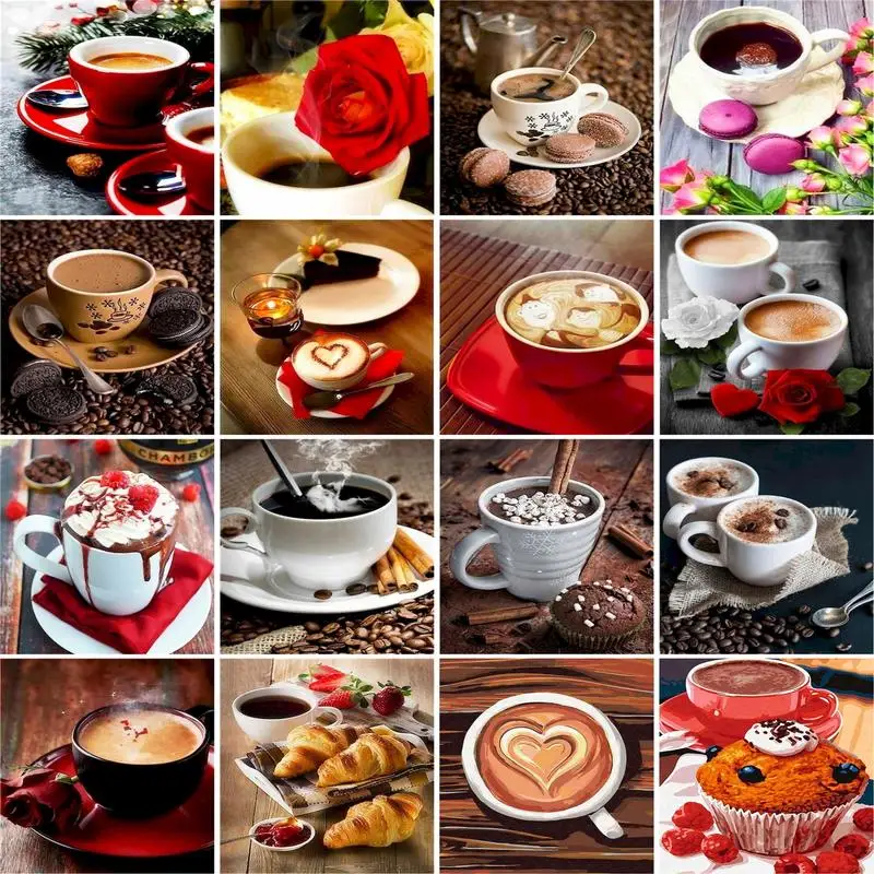 

GATYZTORY 60x75cm Frame DIY Painting By Numbers Coffee and snacks Landscape Hand Painted Oil Paint By Numbers For Home Decor