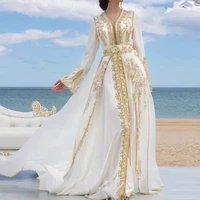 luxury chiffon evening dresses golden lace appliques moroccan kaftan dubai mother dress arabic muslim special occasion dress