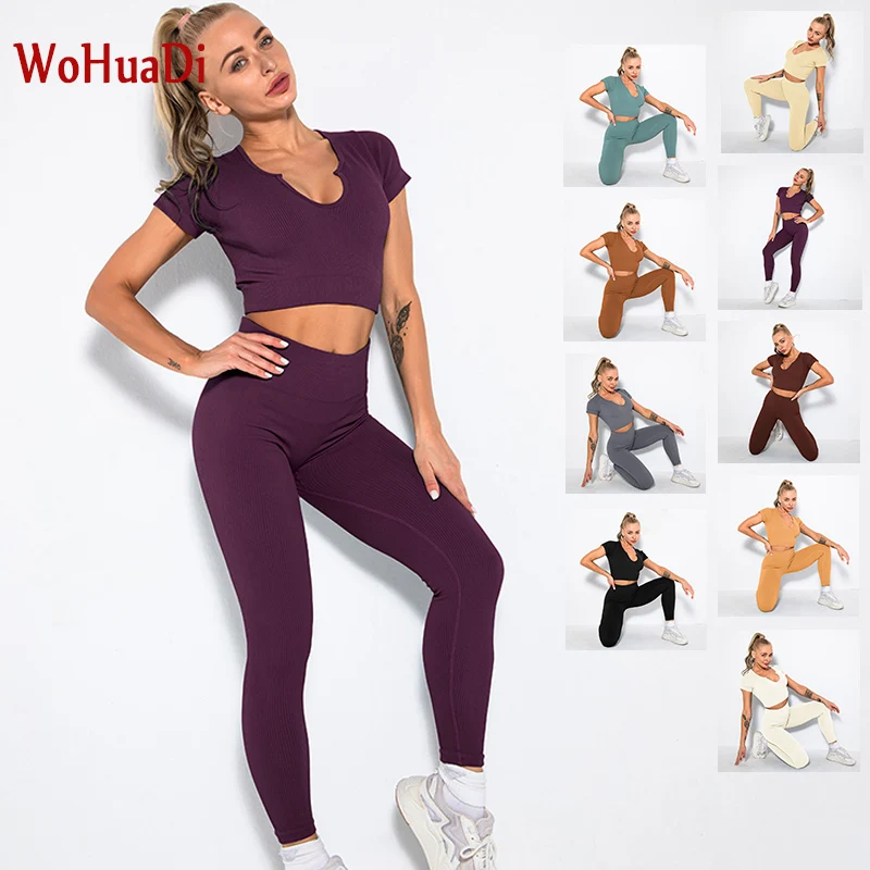

WOHUADI Women's Fitness Suit Sports Clothing Yoga Set Workout Sportswear Gym Fitness TRACKSUIT Top High Waist leggins Push Up