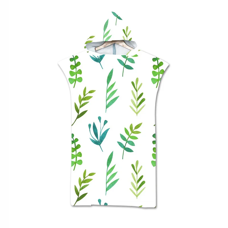 

New leaves geometry Towel Adult Microfiber Dressing Robe Hooded Bath Towel Swimming Surfing Beachwear