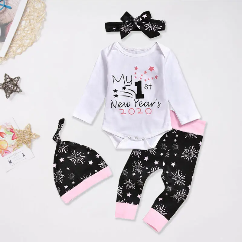 Для маленьких девочек My 1st Новогодняя одежда комбинезон штаны Шапка Повязка на