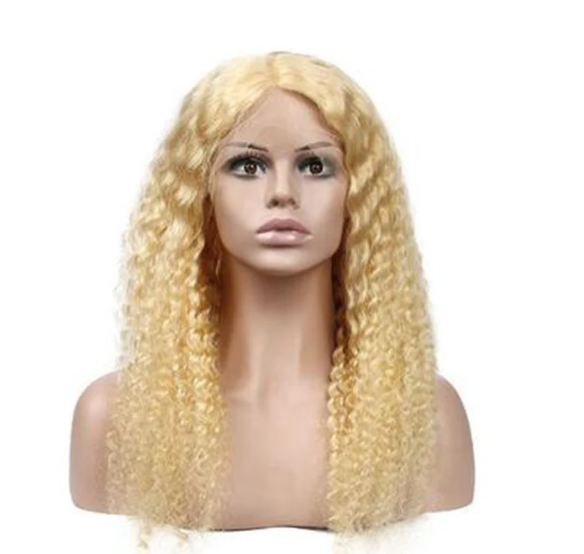 150% Density Lovely Youth Women's Blonde Long curly Human Hair Lace Front Wig for white women