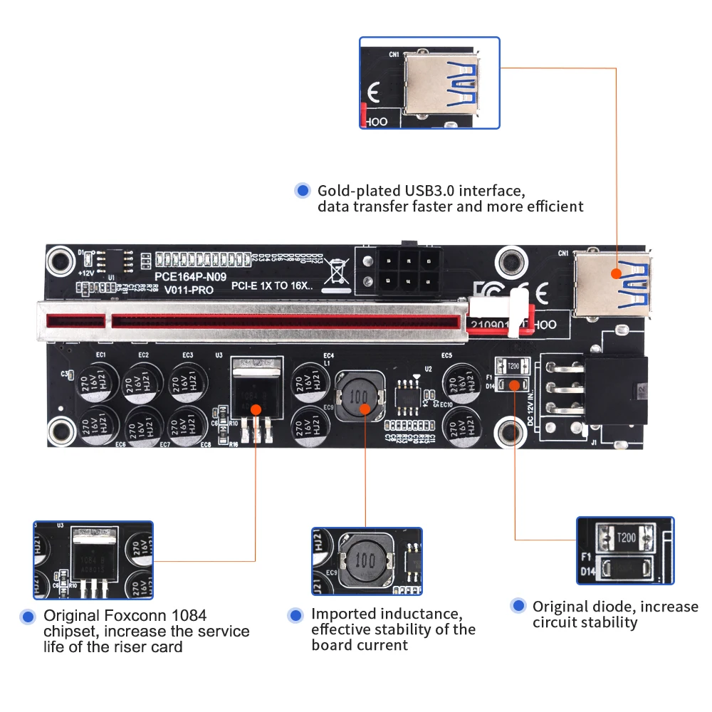 Конденсатор TISHRIC для майнинга биткоинов Модернизированный PCIE Riser 009/009S/009S Plus/011 Pro