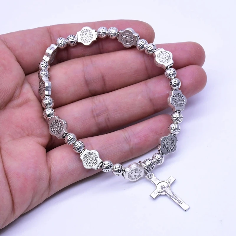 

New Holy Jesus Cross Silver Bracelets Fashion Christianity Jewelry Catholicism Exorcism Talisman Pendant Prayer Church Gifts