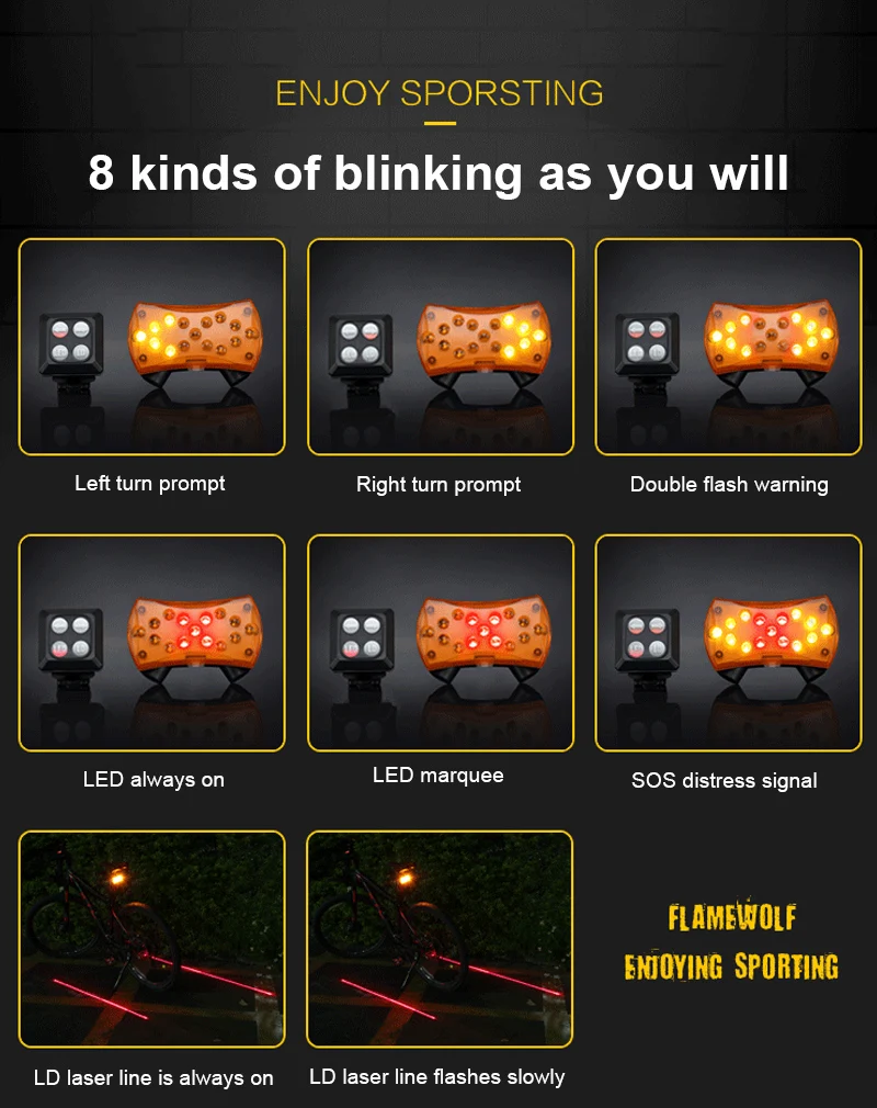 

HOT Wireless Bike Brake Light Version Flash Safety Rear Turn Bicycle Wireless Remote Control Turning Laser Light Cycling Lights