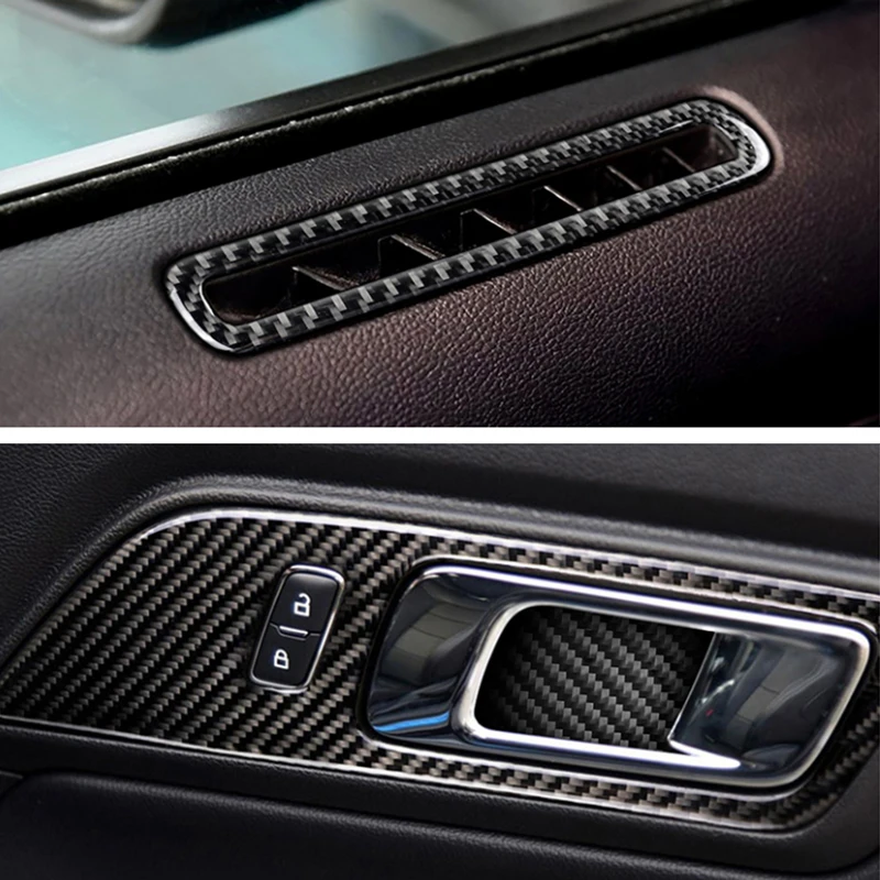 

Для Ford Mustang 2015-2021 углеродное волокно Боковые двери межкомнатные ручки миски A/C выход воздуха вентиляционное кольцо динамик крышка отделка с...