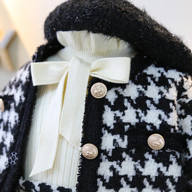 Кардиган с длинным рукавом и юбкой на пуговицах в клетку осень Sodawn для девочек 2020