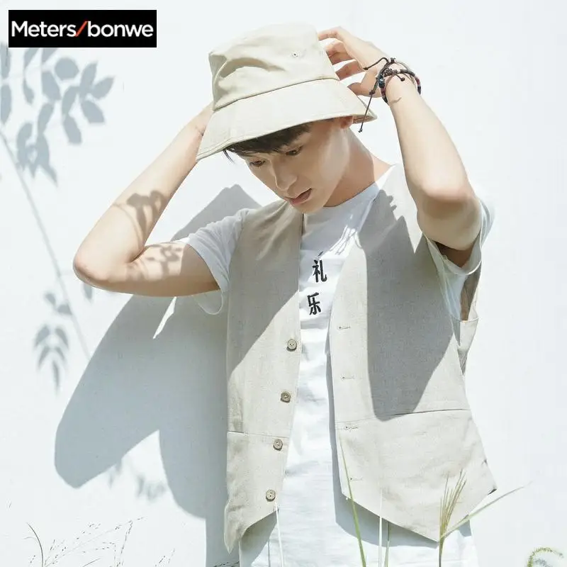 Мужской жилет из хлопка и льна Metersbonwe приталенный Повседневный без рукавов с