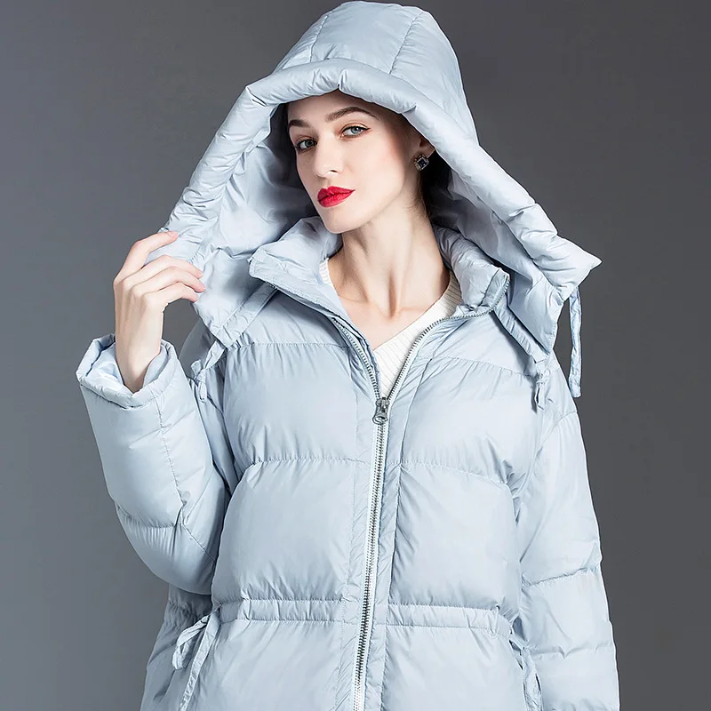 Down 2021 Winter New 90% Sky Blue Thick Loose Fashion Knee-Length Jacket Women's Warm Outwear top