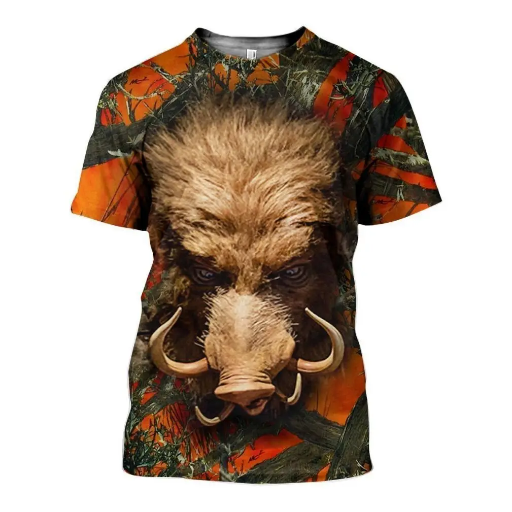 

Orange Camo Boar Hunting Clothes Men's T-shirt 3D Printed Unisex Summer Cool Top Streetwear Women's Tees t-shirt Dropship
