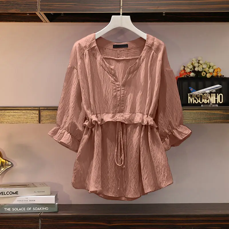 Блузка женская рубашка женский летний свободный топ с v-образным вырезом модная