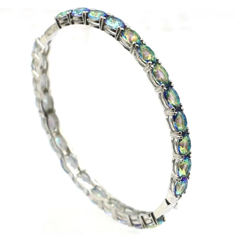Браслет серебряный с радужным топазом 68x5 мм 8 5 дюйма|925 silver ring|silver ringring women 925 |