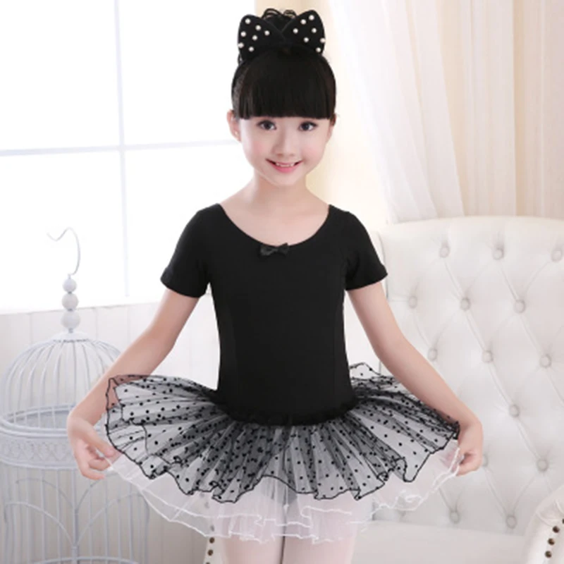 Балетное платье для девочек пачка в горошек с короткими рукавами и сеткой танцев