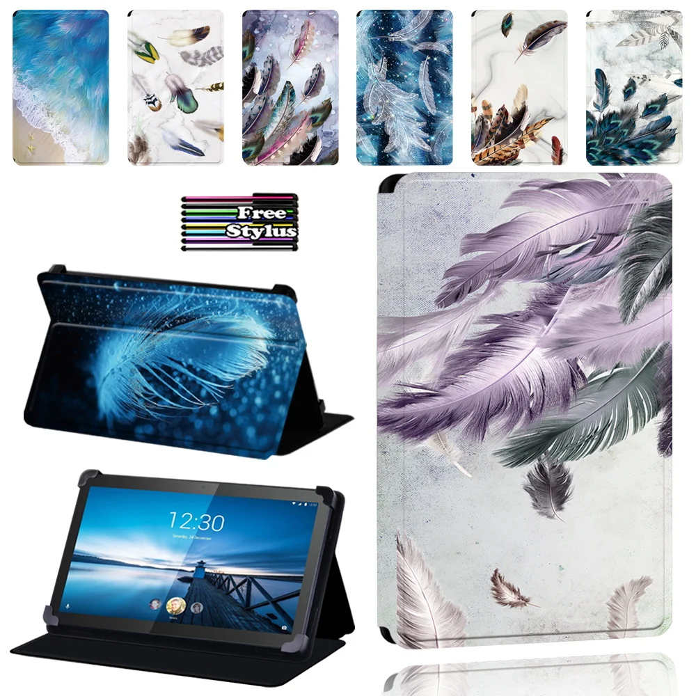 

Feather Printing Series Case Cover for Lenovo Smart Tab M8 8" / Tab M10 10.1" Folio Leather Tablet Stand Cover Case