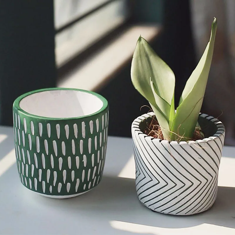 

Nordic Fashion Streak Succulent Flower Pots Home Garden Decoration Planter Creative Cement Flowerpots Decoration Ornaments Gift