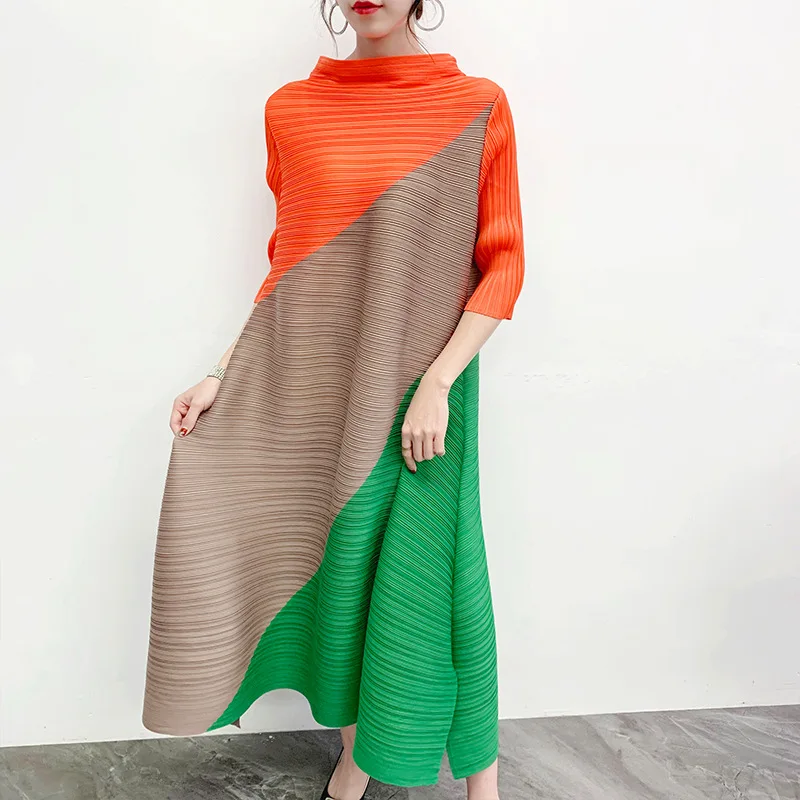 

Miyake Pleated Dress Fall 2021 Winter Long Dress Loose Plus Size Women Bohemian Casual Aesthetic Clothing