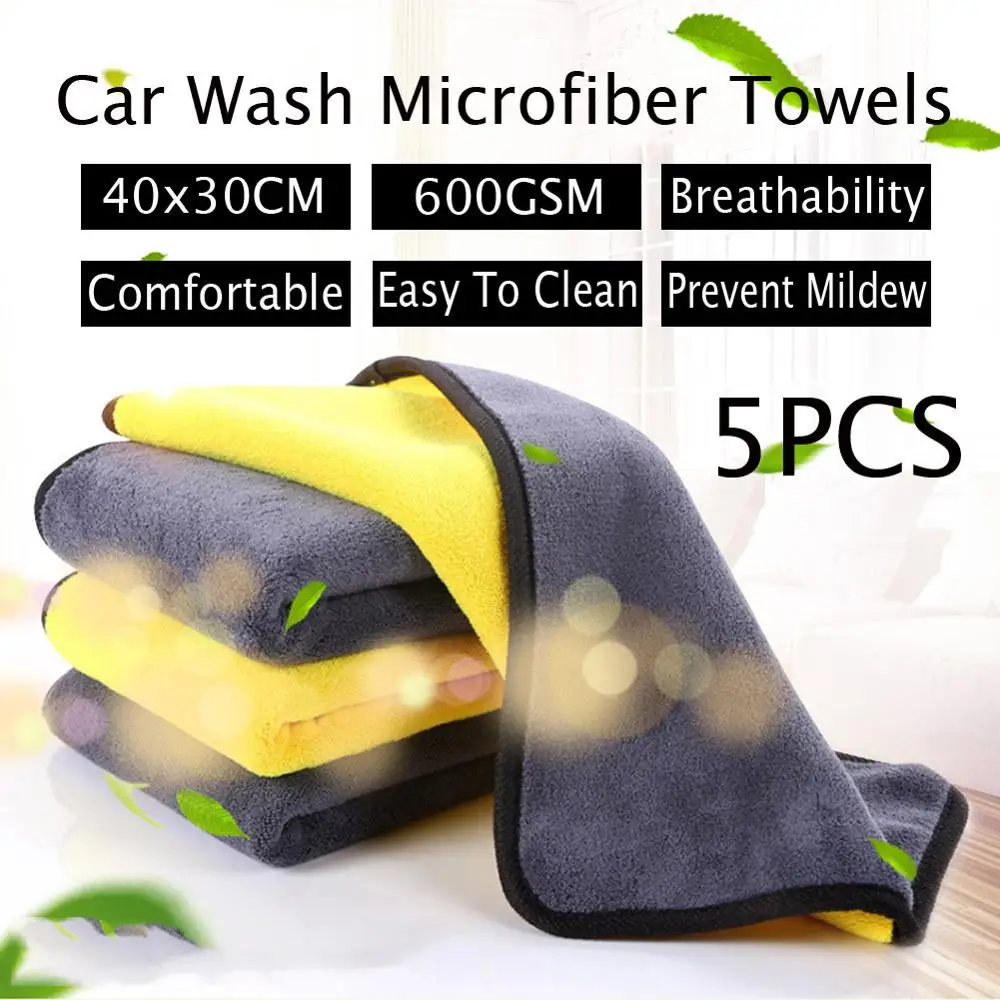 

5Pcs 600GSM Car Wash Microfiber Towels Auto Care Wash Towels Washing Cleaning Drying Absorb Wax Polishing Care Cloth Tool
