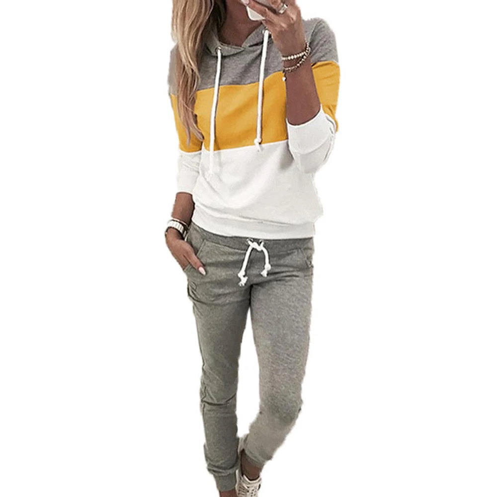 

Комплект из 2 предметов спортивные костюмы осень-зима толстовка с капюшоном и длинными рукавами, Комплект топ и брюки для девочек Женская од...