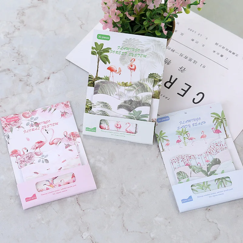 

30Page Korea Stationery Items Creative Memo Pad Message Sticker Flamingo Series Sticky Notes Tabs Kawaii School Office Supplies