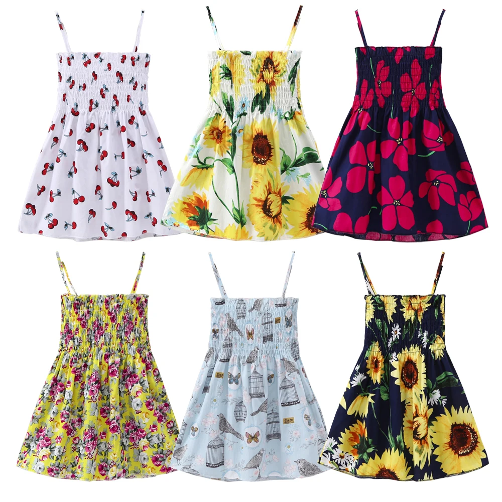 New Summer Baby Clothes BABY Ruched Party Dresses Girl Cherry Floral Printed Cute Kids Costume Causal Loose Dress | Детская одежда и
