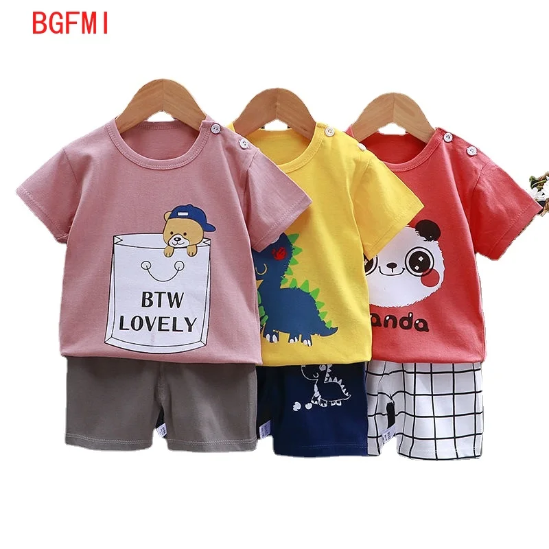 

0-7Y Children clothing Pure cotton Boy Baby Girl Cartoon Summer clothes Thin Breathable Short sleeve T-shirt + shorts 2Pcs set