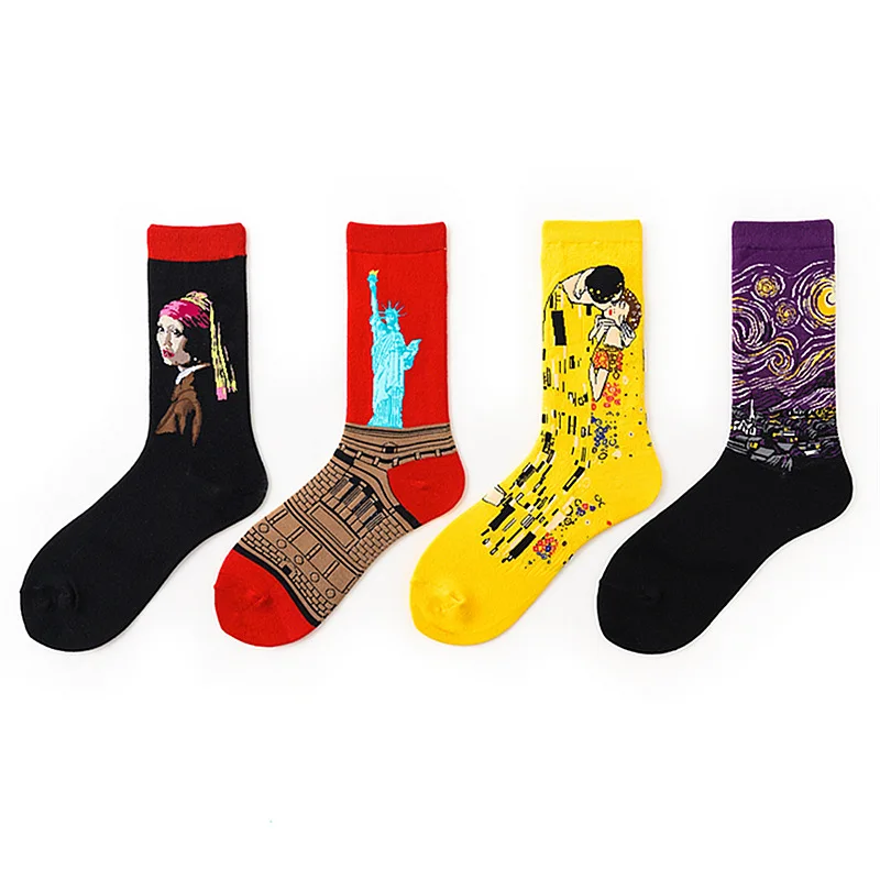 Носки мужские носки повседневные Ретро картины литературные абстрактные маслом