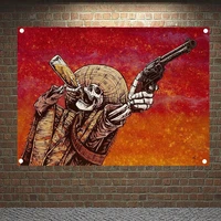western cowboy skeleton posters tapestry hd wallpapers home decor skull tattoo art banners flags wall hanging ornaments mural