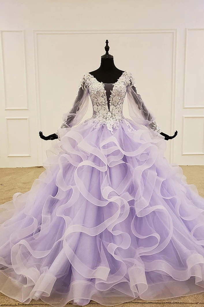 Бальное платье лавандового цвета с длинным рукавом Женский корсет милое 16 на