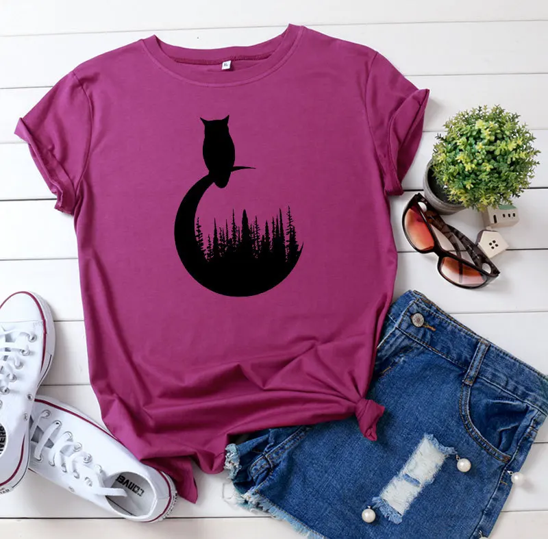 Женская футболка с принтом размера плюс 100% хлопок круглым вырезом и коротким