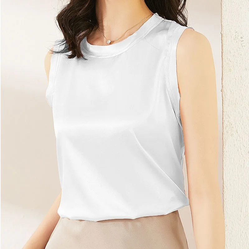 Новинка лета 2021 шелковая блузка без рукавов с круглым вырезом Женский Стильный