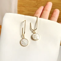 925 silver needle fashion jewelry white round earrings new design hot selling metal geometric drop earrings for girl lady gifts