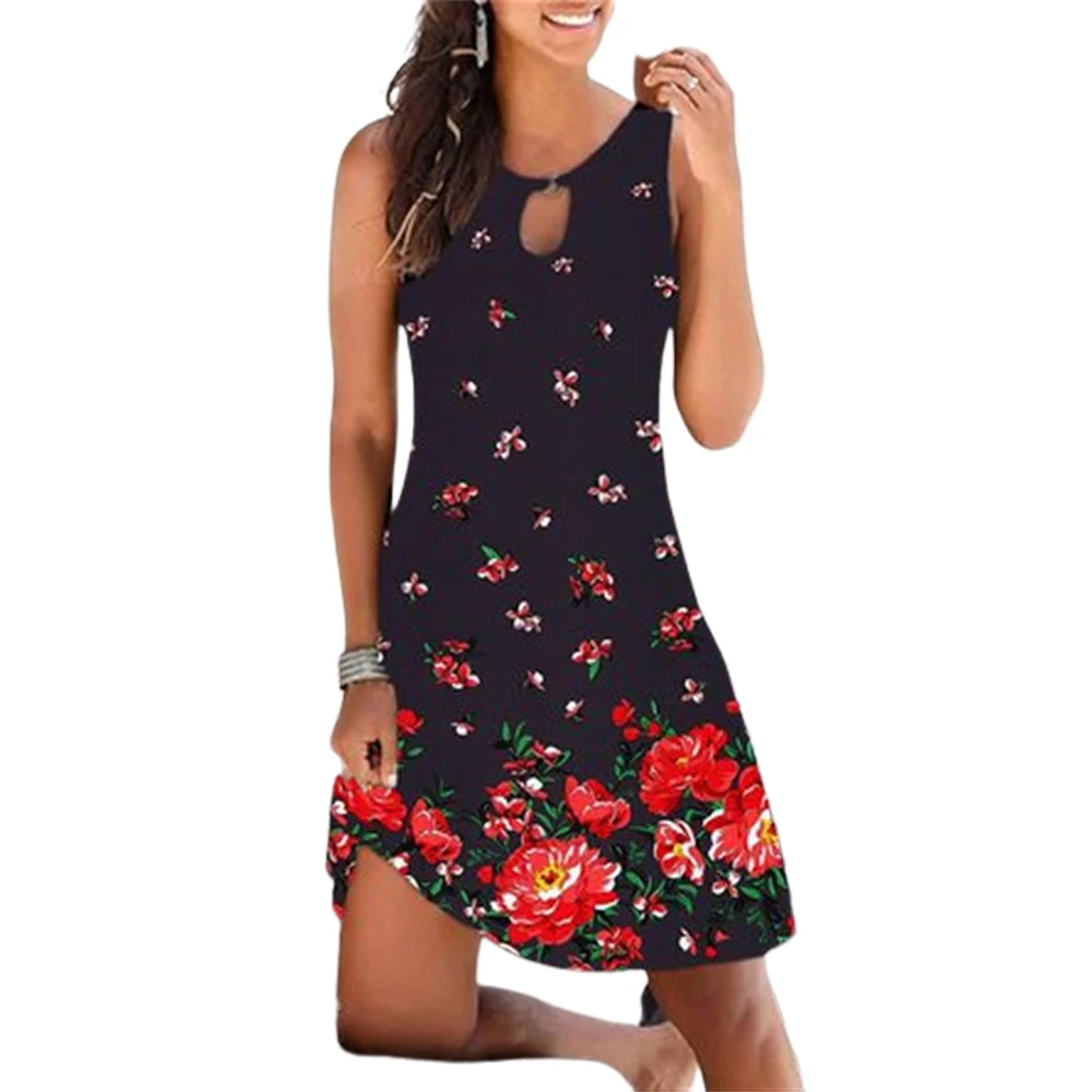 

Платье без рукавов с цветочным принтом, женское платье с V-образным вырезом, Летняя женская одежда, женское платье