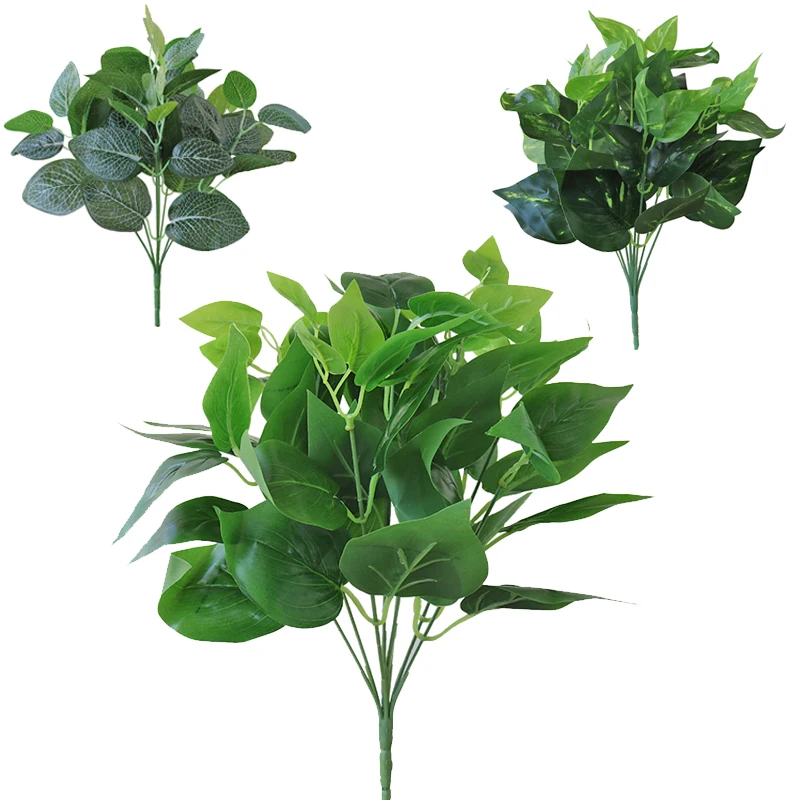

Artificial Green Leaf Plant 7/8 Fork Green Plastic Plants Grass Leaves Wall Green Accessories Party Festive & Party Supplies