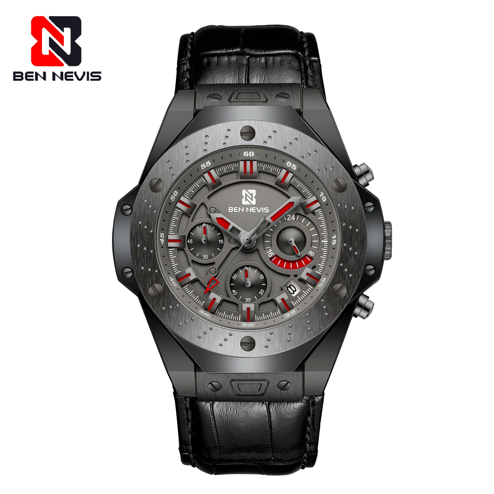 Gray Ben Nevis, новые часы, Топ бренд, роскошные, мужские спортивные военные наручные часы, кожа, кварцевые часы, водонепроницаемые часы, Relogio Masculino A5 - Цвет: Gray