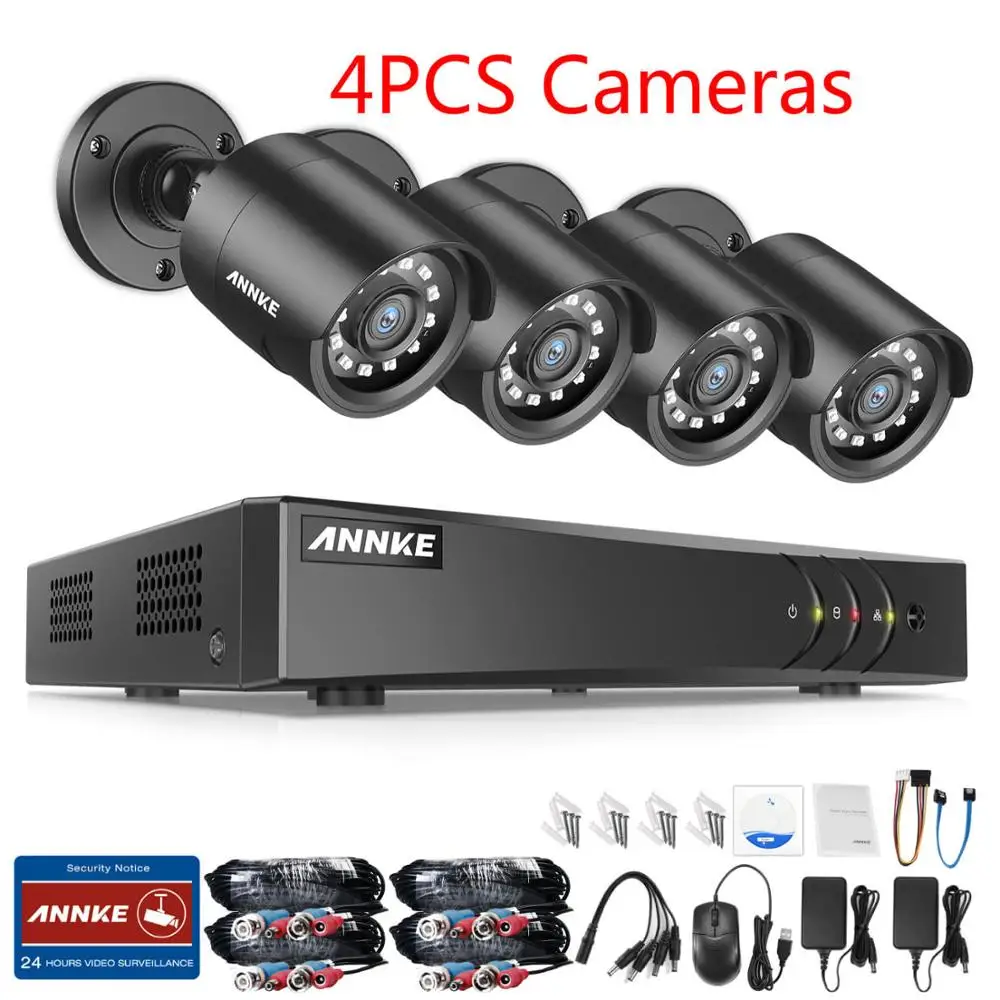 4 cameras ANNKE 1080P 4CH CCTV домашняя камера 5в1 1080N H.264+ DVR 2X 4X TVI Smart IR Bullet всепогодный комплект видеонаблюдения - Цвет: 4 cameras