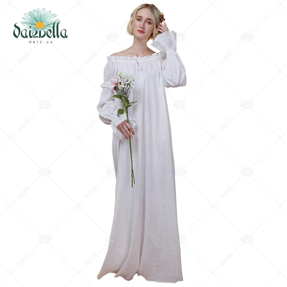 

Sweet Dreams: эксклюзивная Свадебная средневековая сорочка из хлопка и льна с открытыми плечами