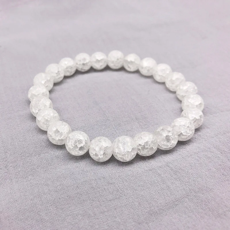 

White Cracked Crystal Round Beads Natural Stone Bracelet Yoga Buddha Prayer Weathering Bracelet Pulseras Hombre 4mm 6mm 8mm 10mm