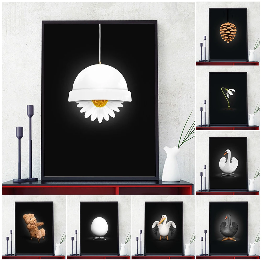 

Black And White Swans Poster And Print Modern Simple Abstract Wall Art Home Decoration Canvas Painting For Living Room Art Print