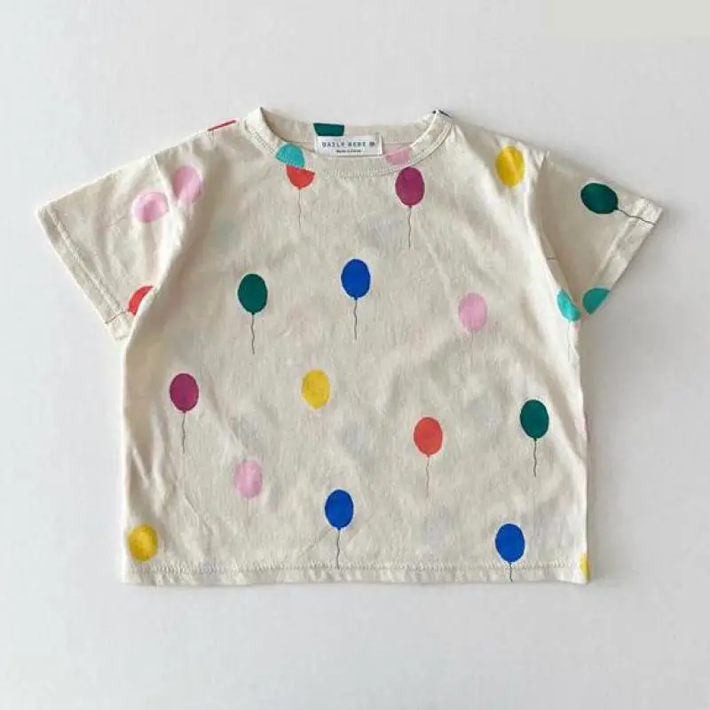 

Новинка 2021, детские футболки, футболка с милым принтом воздушных шаров для девочек, летняя детская одежда, Детская Хлопковая футболка, тонки...