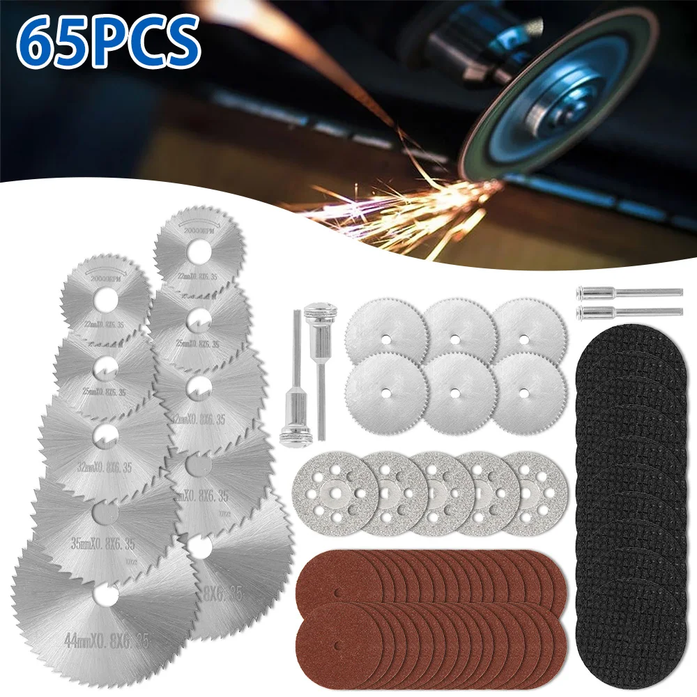 

65 Pcs Diamond Cutting Wheels HSS Circular Saw Blade Rotary Woodworking Tool for Dremel Mini Drill Rotary Tool Accessories