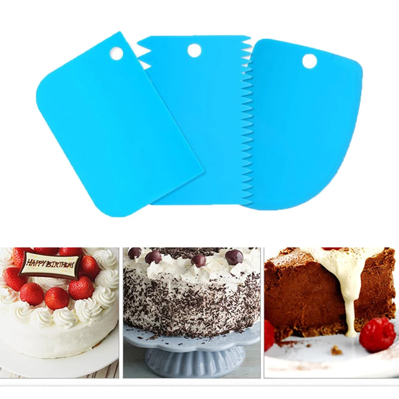 

3Pcs/set Cake Cream Scraper Plastic Straight Arc Tooth Shape Cream Bread Baking Dough Pastry Cutter Fondant Spatulas Tools