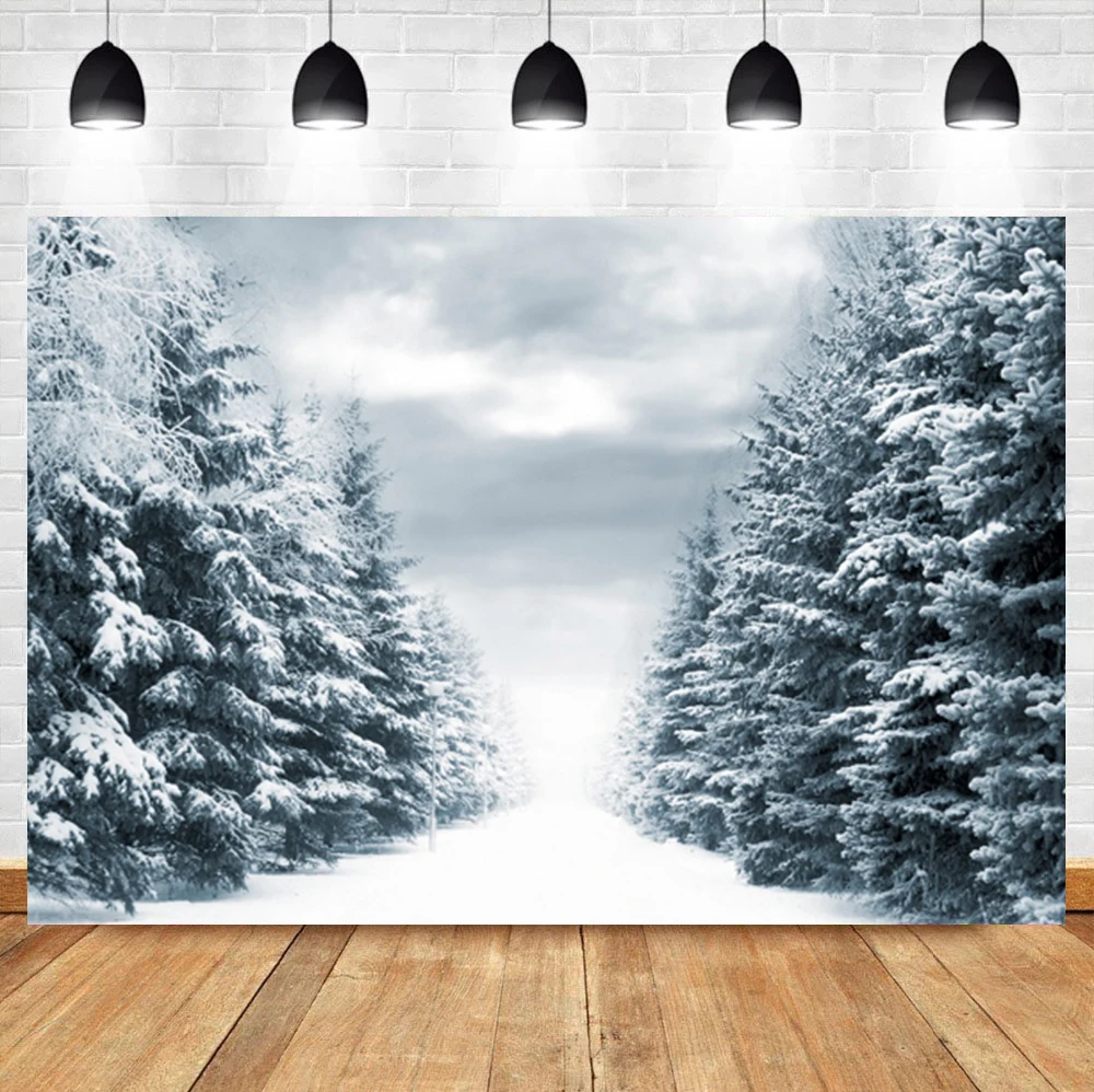 

Laeacco Winter Forest Christmas Tree Snow Room Decoration Birthday Backdrop Photographic Photo Background For Photo Studio