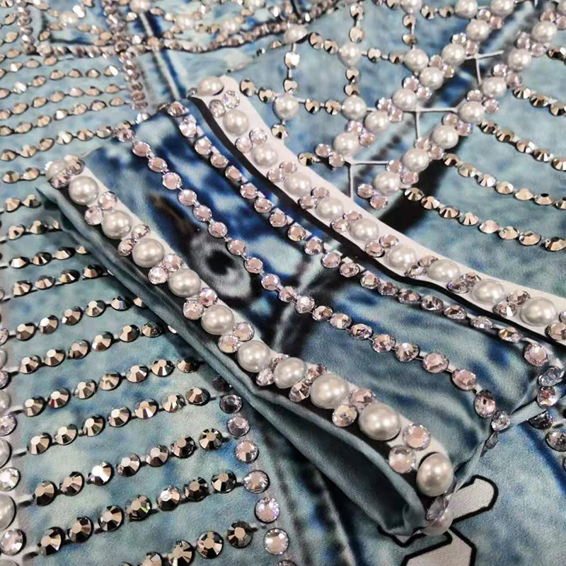 Повседневная синяя джинсовая куртка для девочек Длинный костюм с украшением в