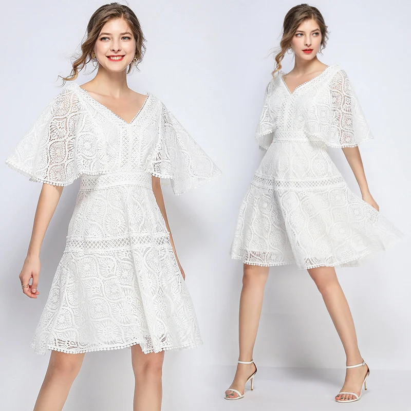 Кружевные платья 2019 высокое качество женское элегантное винтажное белое платье