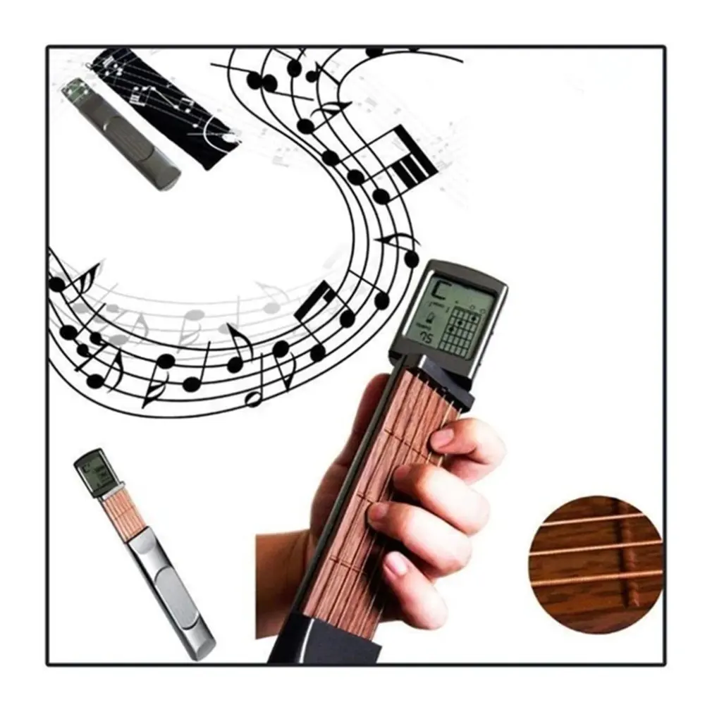 

2020 Pocket Guitar Chord Trainer Six Grade with Screen Display Beat Climbing Lattice Guitar Accessories Practical Pocket Guitar