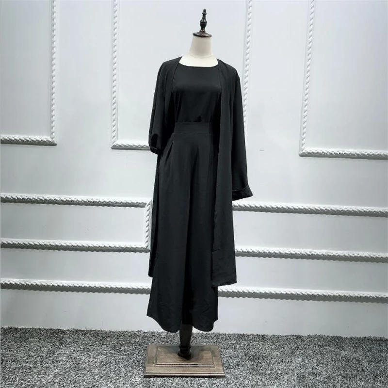 Модная скромная одежда из 3 предметов в арабском стиле для женщин, abaya cardgan+ рубашки+ штаны, мусульманская одежда, комплект, женский костюм в западном стиле, исламский