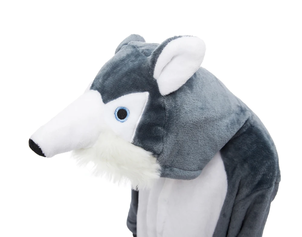 Детские кигуруми Хаски с длинной бородой серые пижамы костюмы для косплея на