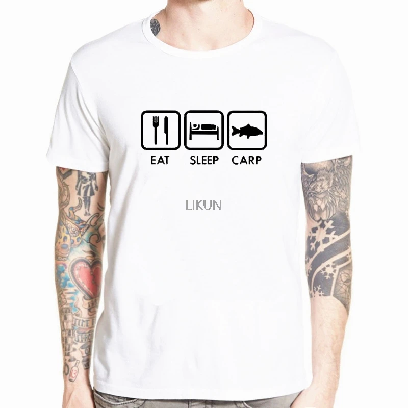 

Fashion Men'S Crew Neck Fashion Short Sleeve Letters Eat Sleep Carp Fishinger Angling T Shirts Casual Tops Tees