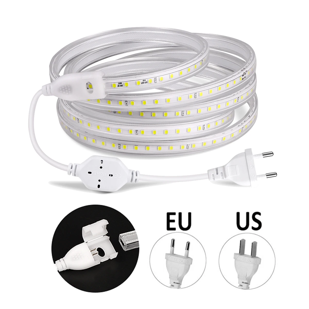 

120 LEDs/m High Bright LED Strip Light 2835 SMD 110V US Plug 220V EU Plug Indoor Outdoor Lighting Room Decoration Lamp